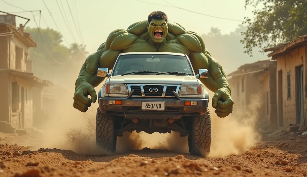 Redhulk washing a old car with cloth and foam at a river bank 