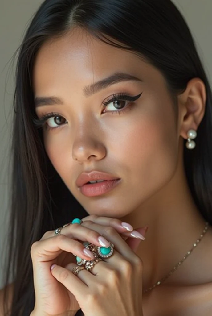 ((Beautiful)+nerd:0.8+cute:0.9) asian_woman:1, 20_years_woman, young_facial_feautures, (round_head:1.5), long_hair straight_hair (black_hair:1), symmetric_eyes:1 (monolid_eyes:1.5) large_eyes:1.2 short_eyes:1.2 eye_wings:0.8 brown_eyes:1.5 mahogany_brown_eyes:1, double_eyelid:0.8, small_eyebrows:1.5 rounded_eyebrows:1.3, (tanned_skin:1.3), european_nose:1 delicate_nose:1.2, young_gorgeous_woman, feminine_cheeks large_cheeks:1 big_cheeks:1.6 cheek_dimples:0.9, small_lips:1.4 pink_lips:0.9, most_beautiful_woman (1Woman:1.5, (Masterpiece, 8K, best quality, highres:1.5), (three_quarter_shot:1.5, looking_at_viewer:1.5, body_looking_at_viewer:1.5), white_photoshoot:1, white_room:1, white_backdrop:1.5, standing, neutral_body_posture:1.5, (neutral_facial_expression:1.5, closed_lips:1), wearing white_strapless_mini_dress), slender_body:1, short_body:1, medium_breast