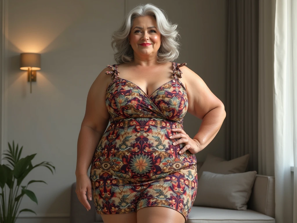 moda gorda, uma velhinha bonita, 70 anos, curvy body, usando um vestido vintage, Realista, Gordinho, intricado, hyper Realista, 8K, intricadoly detailed, cinematic, stunning Realista photography, rosto perfeitamente detalhado, altamente detalhado, vibrante, pele natural, Textura de pele real, octane rendering, cabelo branco, cara feliz, It is, (lanchonete vintage ), neckless, pulseiras, decote, scooter de fundo, brincos, broches