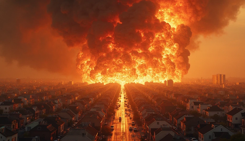 (melhor qualidade,ultra-detalhado,Realistic:1.37),O asteroide que atinge a Terra,devastation,widespread destruction,smoke and fire,onda de choque ondulante,Crumbling buildings,queda de detritos,Chaos and panic,atmosfera surreal,twilight lighting,Epic disaster,pessoas fugindo aterrorizadas,apocalyptic scenery,caos generalizado,paisagem urbana arruinada,nuvens escuras se aproximando,Explosion and flames,Massive impact crater,Soil agitation,rochas fundidas,Detritos voadores,emocionalmente carregado,Desperate survival,Ominous sky,ruas abandonadas,destroyed vehicles,Overwhelming sense of destruction,post apocalyptic landscape,cenas comoventes,Devastating consequences,Dilapidated city,terrenos baldios desolados,Overcast sky,desespero e perda,infraestrutura danificada,Breathtaking destruction,Unimaginable catastrophe,sombrio e sombrio,Scorching fire,futuro incerto.