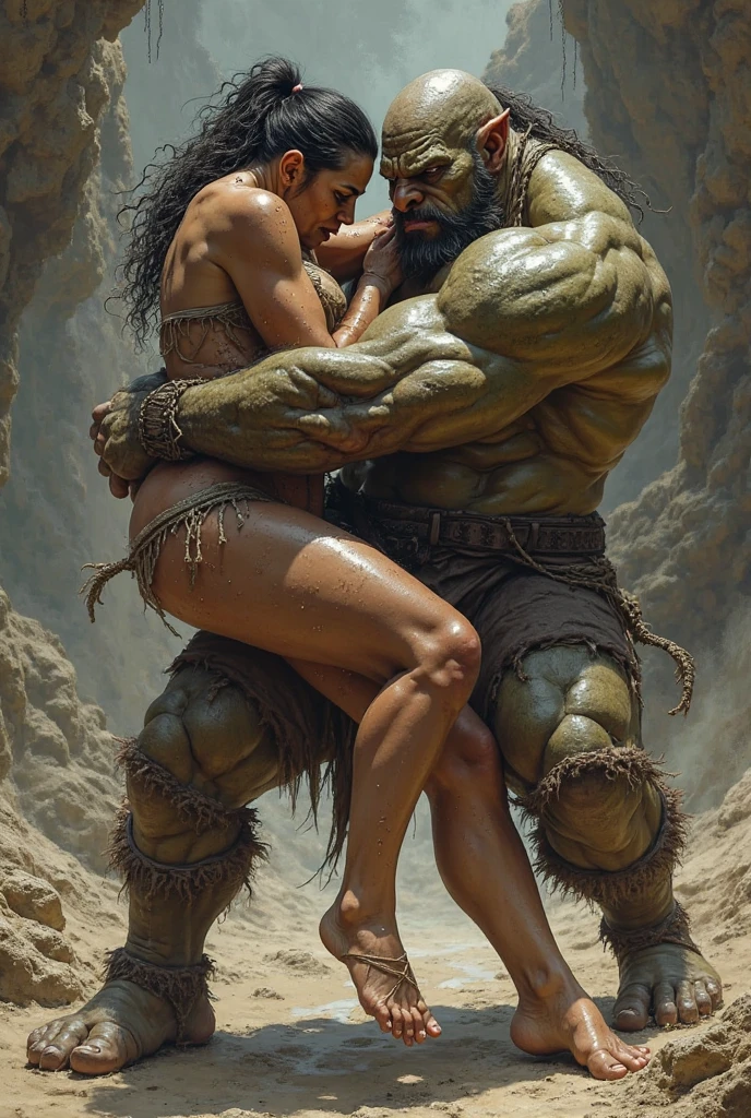 NSFW. (nude) (Nami, ((human)) large breasts, strip of pubic hair), full body, legs spread, ahegao face, fucking, (one male furry lion with red spiked penis), on a deserted beach, shipwreck, (depth of field) (dramatic sunlight)