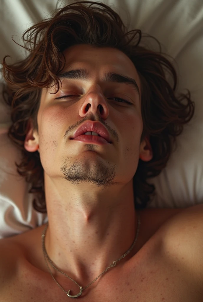 ((best quality)), ((masterpiece)), (detailed), ，Sexy，Shota，Exposure，Flirtatious action，cute，young,Wearing only underwear，Open your mouth，Male characteristics，blush，Stick out your tongue，Slobber，Large area of bare head bulge，Roll your eyes，Eyes rolled upwards,Tears，young的男性，Lying in bed，Open your legs,White hair,Topless