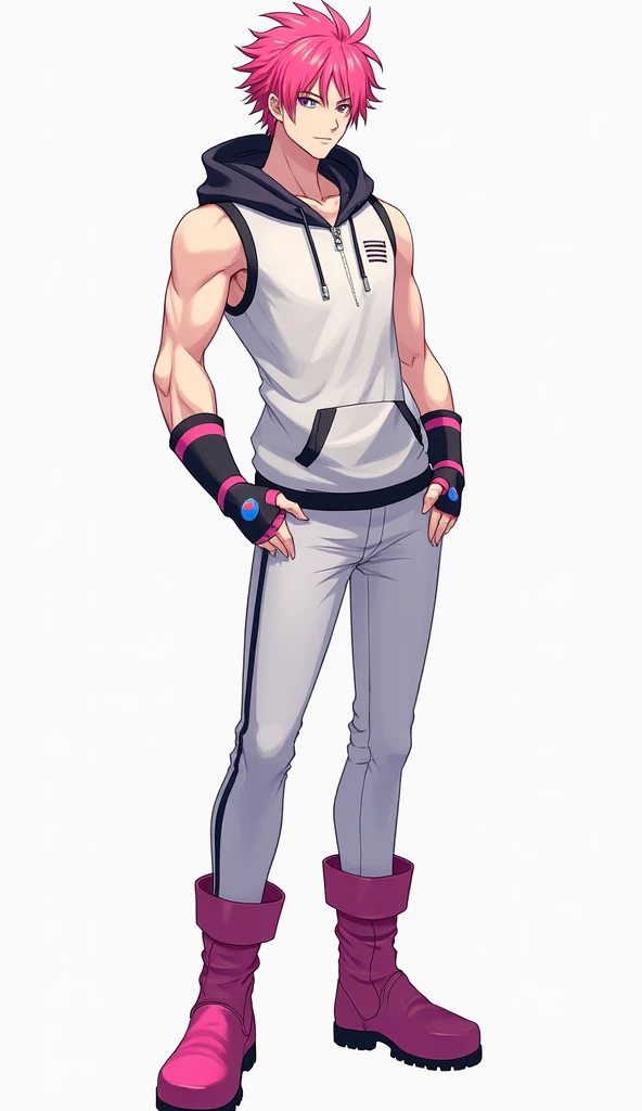 score_9, score_8_up, score_7_up, score_6_up, boy, red hair, idol haircut, hair down, bangs, smiling, shirtless, purple briefs, cool, front, brown skin, tanned, muscular, huge bulge, holding weights, looking at viewer, simple white background, concept art, RinotunaYei,