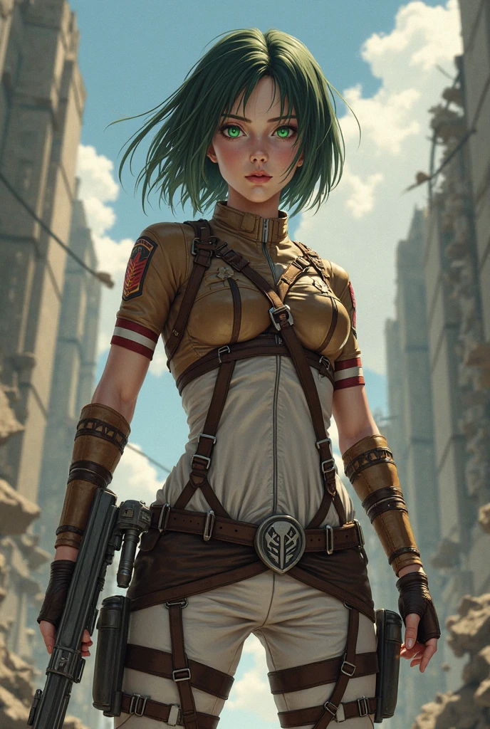 ((( fully body ))), master part, best qualityer, super detaill, 8K, gorgeous woman, Stefania Ferrario as a Tank Girl, parted lips, green mohawk hair, Punk Girl, shorts curt com cinta liga, post-apocalyptic world, with a tank in the background, (( of the tank )), niji style, torn and dirty clothes, short mohawk, sides of shaved head, clean face
