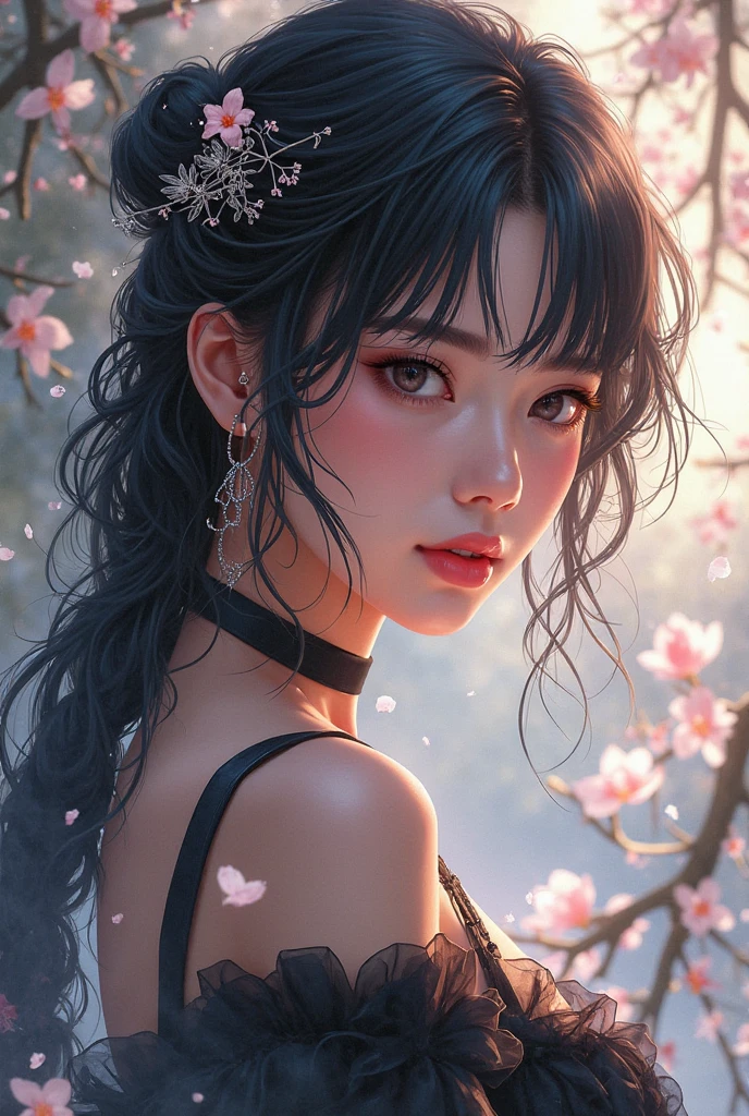 post-Impressionist:1.2, intricate high detail, dramatic, very dark lighting, heavy shadows, detailed, (vibrant, dramatic, dark, sharp focus), natural_lighting,
((skin details, high detailed skin texture, 8k hdr, dslr)),
BREAK
cherry blossoms, cherry blossom petals are scattered,
a girl, 17yo, spread mouth, smile, large_eyes, small_head, bangs, narrow body, small breasts, (sleeveless dress:1.2), (pureerosface_v1:1), akina-nakamori, looking at viewer,
<lora:akinaNakamori_v2:1>