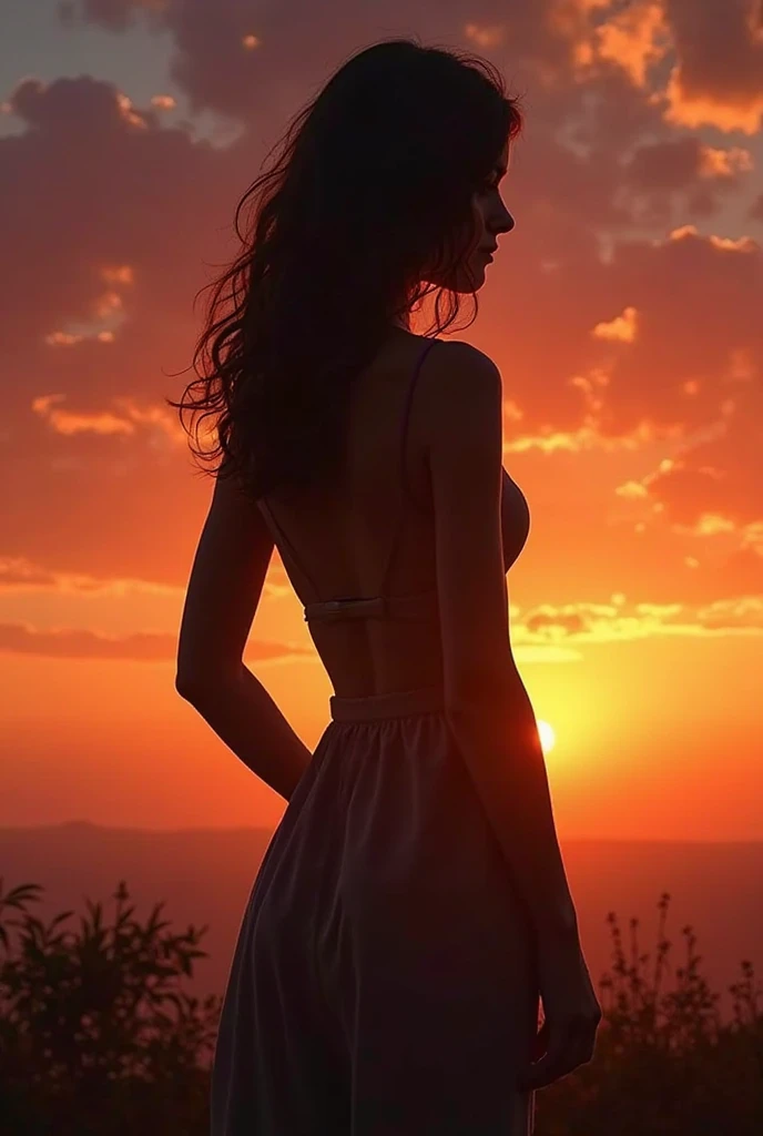 (sharp-focus: 1,2), foto (de costas), from behind, (plano americano), ((de costa para o observador)) ((de costa para o espectador)), facing away from the viewer, (olhando para o horizonte, 8k). ((olhando para o por do sol)), (corpo firme: 1,2), (corpo proporcional), (cabelo curto :1.2), (vestindo roupa de banho), (calcinha pequena), (bunda perfeita), sensual, (Moderate lighting: 1,2), anoitecendo, (em uma montanha alta). ((olhando o por do sol)), (por do sol), (lens flare), (Contra luz, sombras realistas), profundidade de campo 1.6, 35mm, bokeh, 4K, HDR. Miss universo, ((foto de capa)). (pele das costas realista), fotografia premiada, (Moody Lighting: 1.2), profundidade de campo, bokeh, 4K, HDR