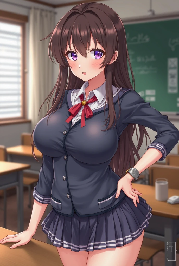lighting like a movie、topquality、A high school student pulls down her panties to her thighs in a school classroom、Laugh、 high school uniform, big breastes, large nippel
