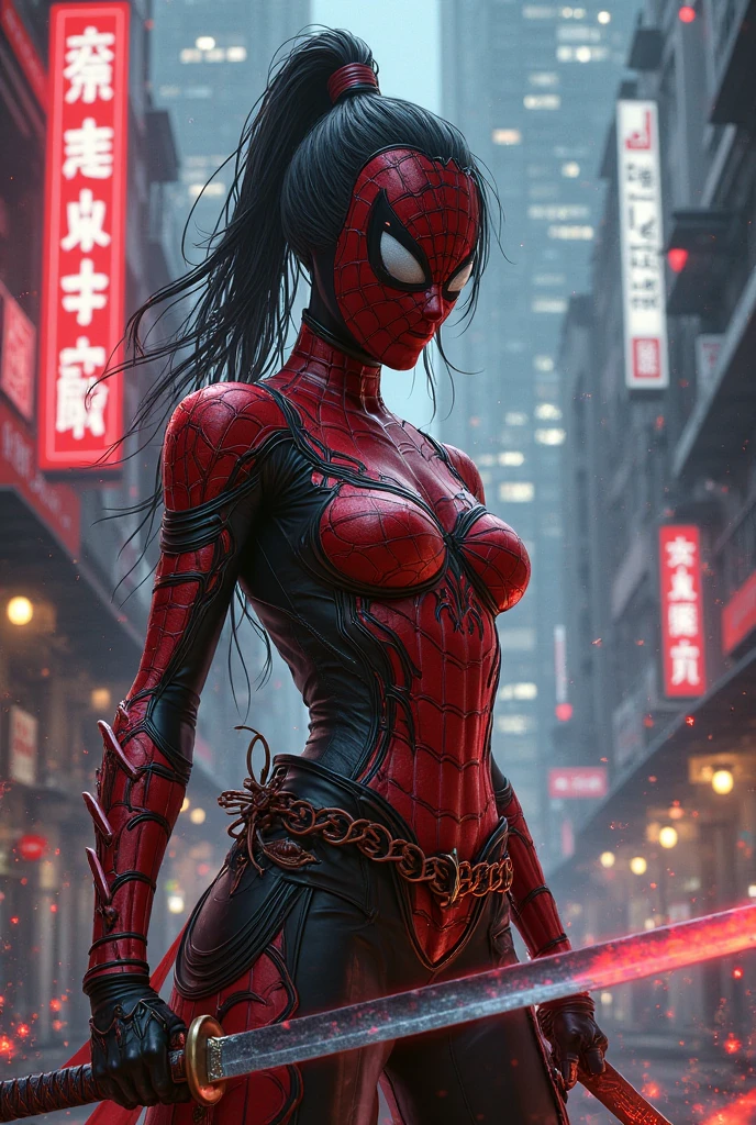 Michelle Rodriguez、マーベル・コミック映画のPoster, Very beautiful, Movies about Spiderman, sexy, whole body, I'm wearing a skirt、Premiere date, Poster、belly buttonを突き出す、new york、She&#39;s wearing a torn Spider-Man suit,The suit is torn、Wearing a skirt、 Red and black color scheme,dynamic、masterpiece、highest quality、Ultra-detailed、Very detailed、A delicate and beautiful shine、超A high resolution、Cinematic,Break,Breakdrop,(Torn clothes:1.5), (Wet clothes:1.4), Bare shoulders,Real Rain,Wet Hair,belly button、Exposing Skin、sexyな肩を見せてる
