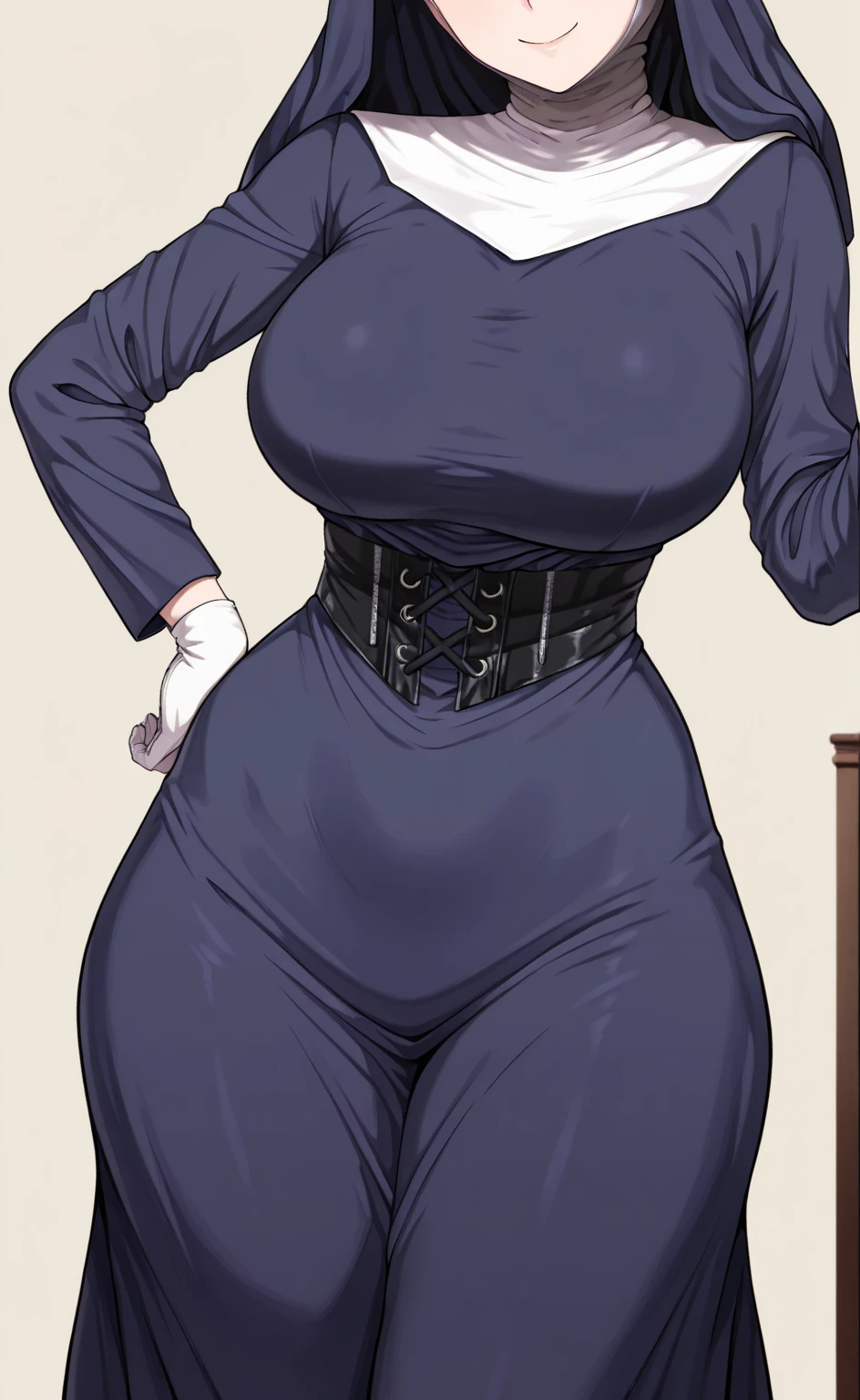 Full body image of Lady Dimitrescu from Resident Evil Village, full body in image, wearing her original elegant outfit (long, off-white, vintage dress with a wide-brimmed hat, black gloves, and a black rose brooch), long hair, female body, curvy body, thick body, big thighs, voluptuous body, dynamic pose, detailed pose, simple background, expressive face showing a confident smile, focus on face, line art, sketch