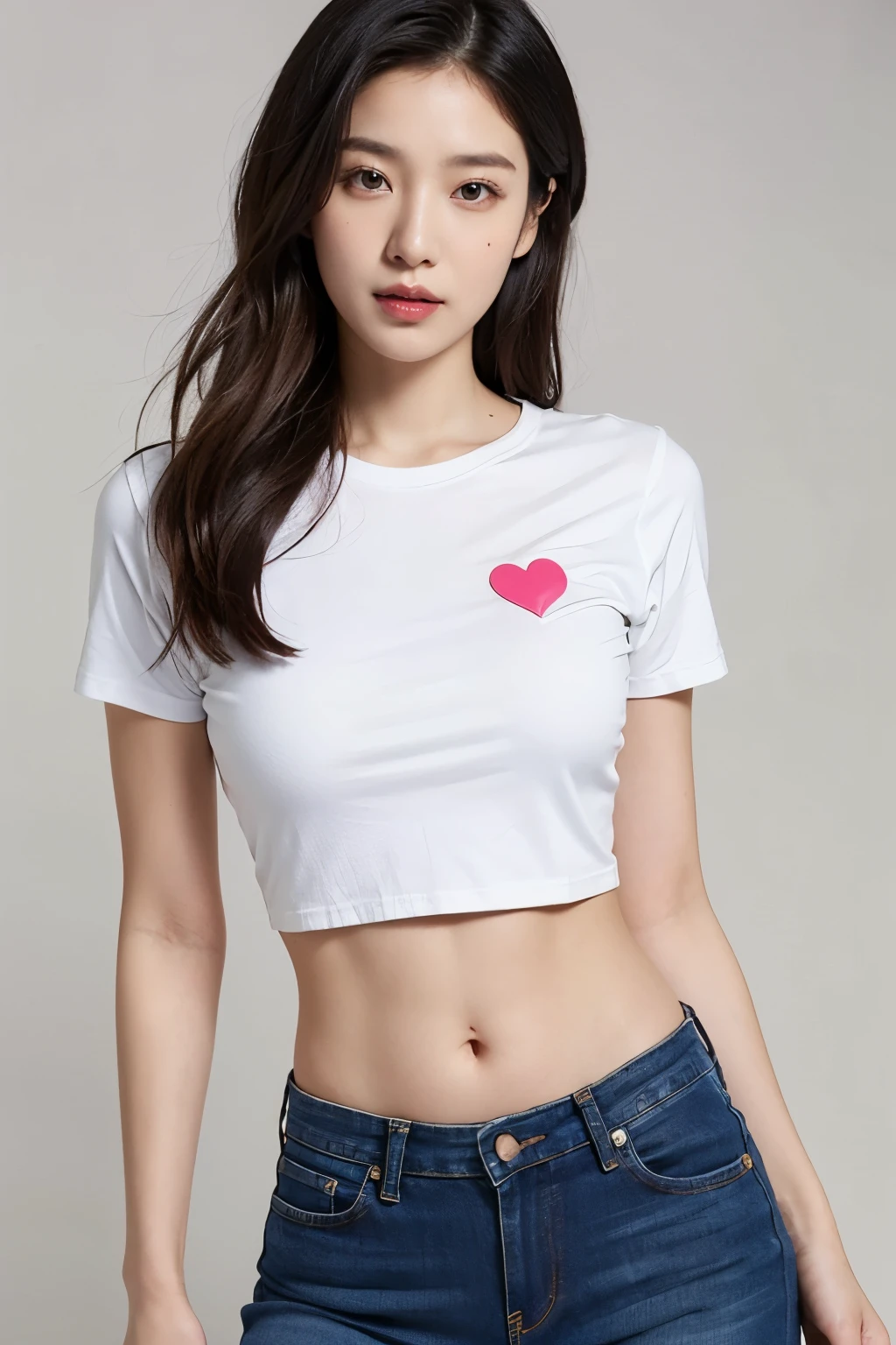 ((masterpiece, ultra-realistic, 8k, UHD, long angle shot, high resolution)), there is girl in a dancing pose, hip hop oversized white full sleeve t-shirt, black pants, white premium shoes, BREAK ((cute girl, with oval face and symmetrical face structure, big eyes, Hazal eye color, almond shape eyes, straight and balanced nose, soft wavy (brown hair) ,heart-shaped lips, perfect eyebrows, perfect ears, light pale soft skin, pale white skin, pink natural lips, seductive expressions, vibrant light, ultra cute and sexy girl, 22 years old, cute face))], BREAK slim body, hourglass figure, BREAK 32 inch breasts