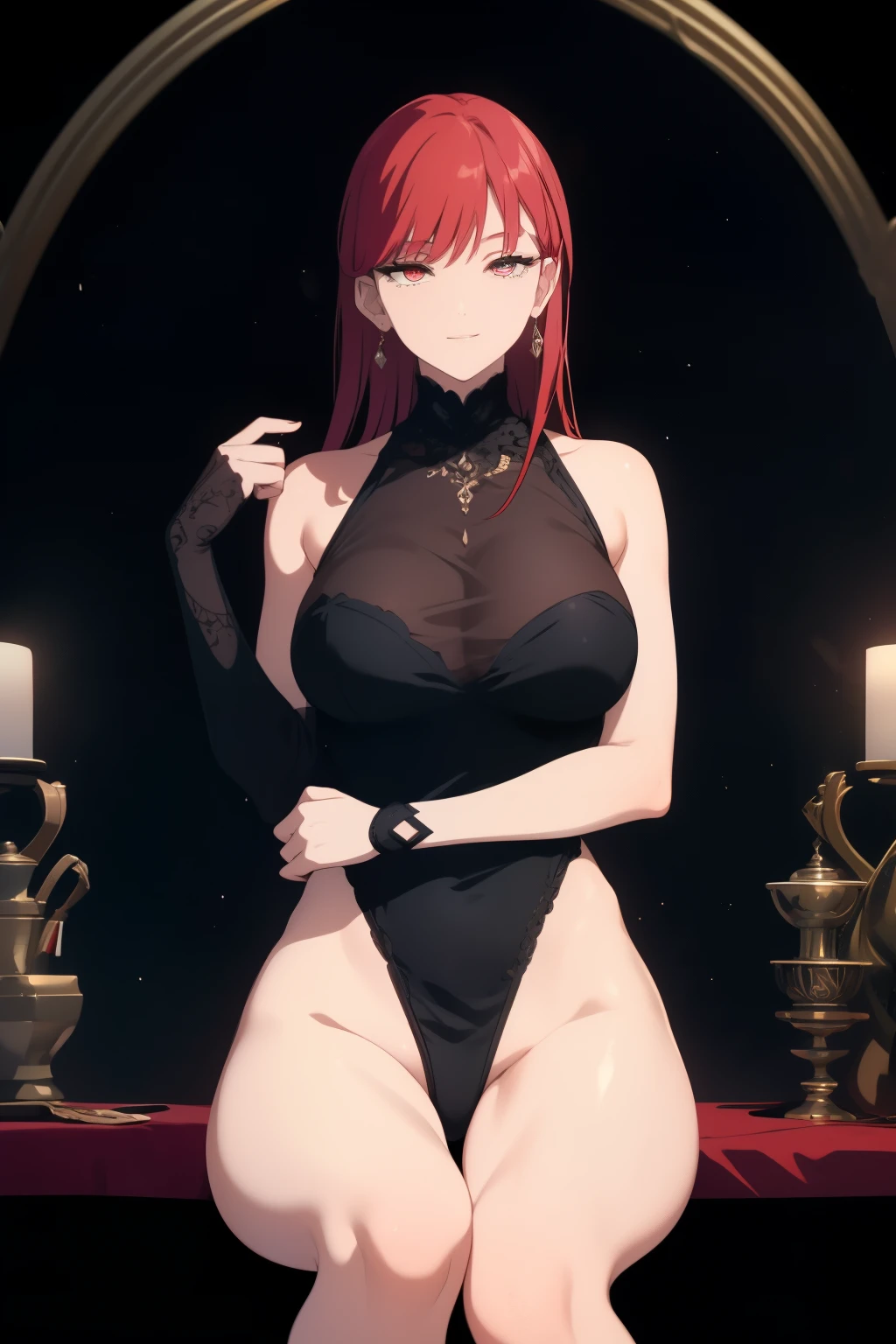 rompts
Copy
masterpiece), (best quality), (ultra-detailed), (a extremely delicate), (perfect lighting), (8k), (dynamic angle), (sharp image), vibrant colors, female, masterpiece, best quality, depth of field, cinematic lighting, masterpiece, best quality, ultra-detailed, colorful, vibrant, medium breasts, thighs, mature female, solo, (masterpiece, best quality, high resolution, animescreencap, anime colored,), (perfect anatomy, beautiful detailed eyes, beautiful detailed body, beautiful breast, shiny skin),an anime picture of makima in a black formal dress, cleavage, necklace, earrings, yellow eyes, ringed eyes, side bangs, single hair bun,red hair, opera gloves, red carpet settings, make up, medium breasts, stoic expression, high heels, shiny legs, (perfect anatomy, perfect hands)