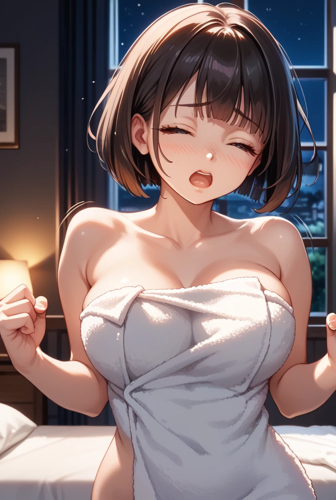 Mirai Kasuga (million live), (highest quality, 8K, masterpiece, Super detailed:1.2), (Lens flare, particles of light, shine), big breasts, NSFW, (((Completely naked))),(embarrassing:1.2), 1 boy, penis, vagina, (pubic hair:1.2), Completely naked, (embarrassing:1.1), (blush:1.2), (closed my eyes:1.2), (orgasm:1.1), open your mouth, (shout:1.1), (moving line:1.1), Sweat, heavy breathing, Extended division, 1 boy, penis, sex, intercourse with a man, {{amazon position}},
Bedroom, masterpiece, highest quality, Super detailed, High resolution, Very detailed CG, official art, 1 girl