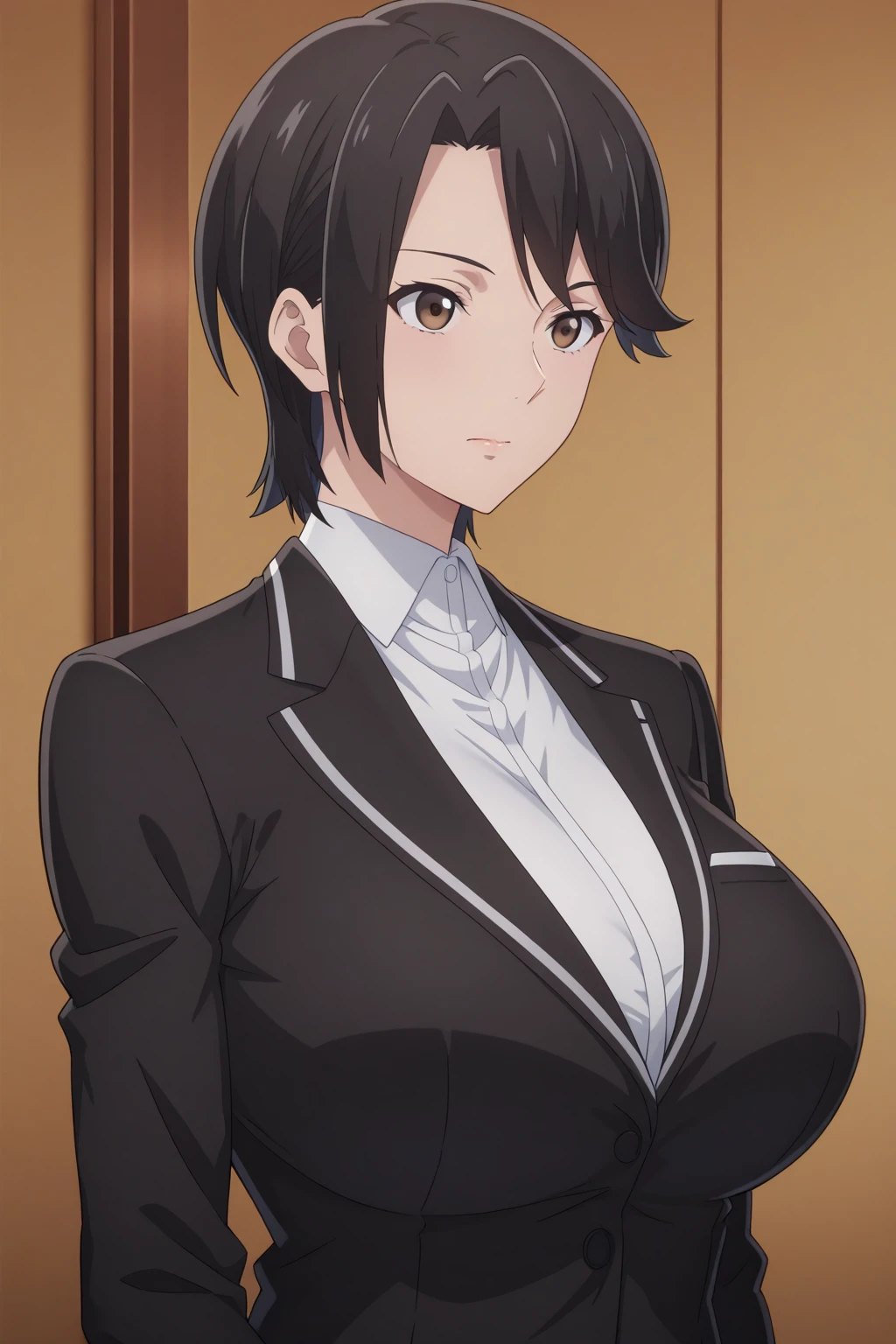 moria,heterochromia,short hair,orange hair,red eye,blue eyes,
standing,upper body,
black dress shirt,purple tie,
night,
(insanely detailed, masterpiece, best quality),solo,