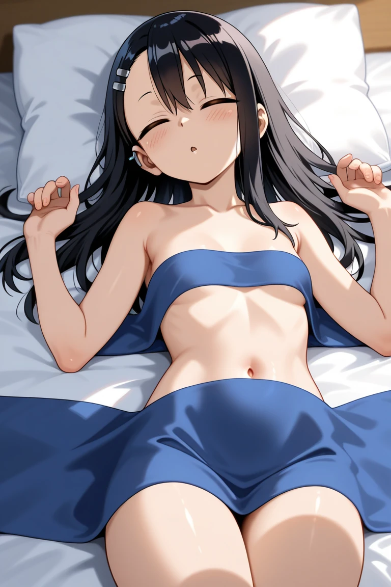 best quality, amazing quality, very aesthetic, absurdres, (1girl, aris, blue archive, solo, blue eyes), looking_at_viewer, blush, open_mouth, bangs, navel, nipples, hetero, lying, one_eye_closed, teeth, solo_focus, tongue, tears, on_back, armpits, clothes_lift, arms_up, bottomless, bed_sheet, pov, shirt_lift, trembling, camisole, tearing_up, (1boy, dark skin male, out-of-frame_censoring, implied_sex, tickling), expressive eyes, perfect face, extremely detailed eyes, perfect anatomy, smooth skin, clear eyes, beautiful face, small breasts, panties, (anime style:1.7), (Warm Light:1.7), (highres:2), (Chiaroscuro)