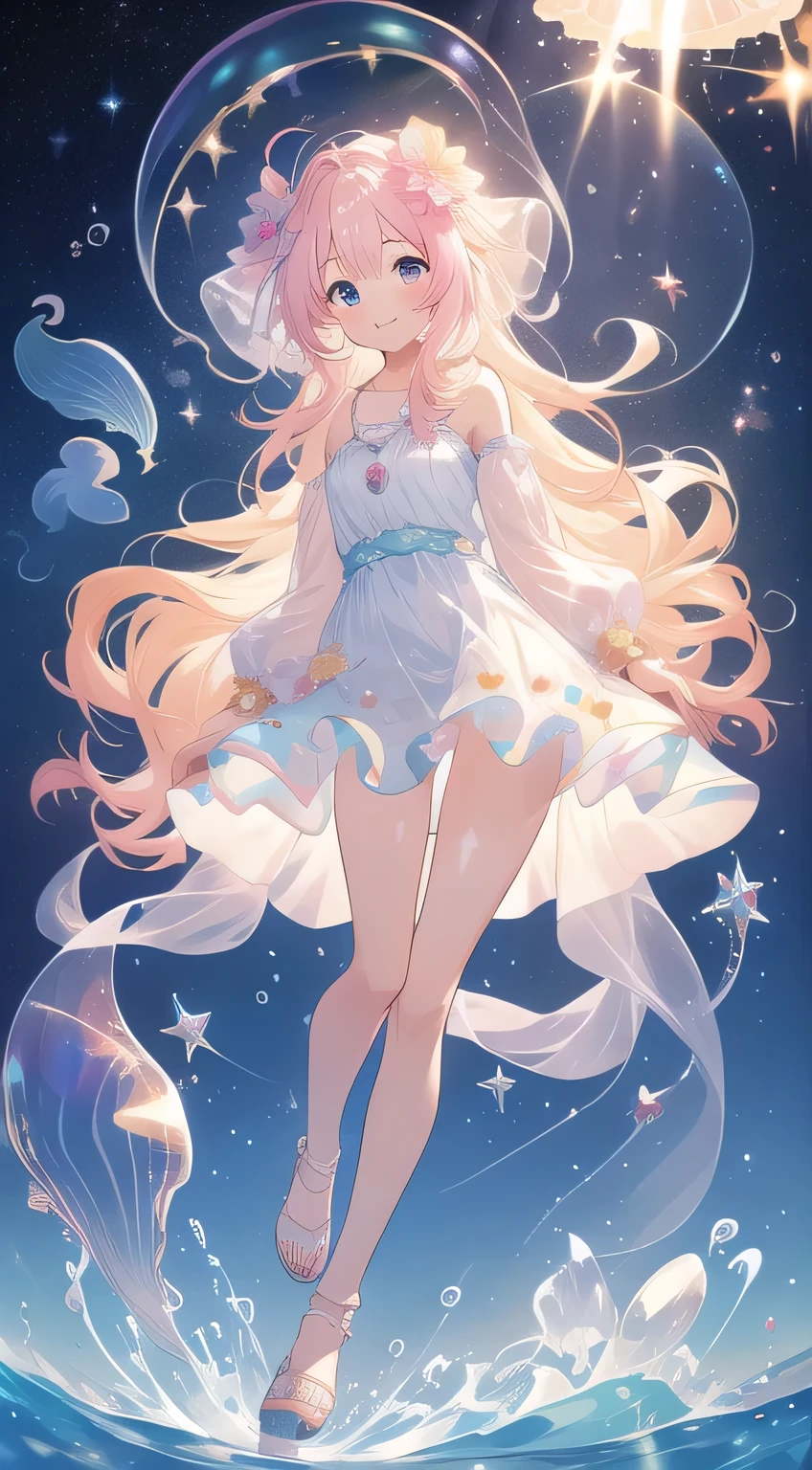 (Girls) cute glitter Bubble soap bubbles Mother Nature lawn Resort night Jellyfish fantastic Full Body stardust 空飛ぶJellyfishの群れ transparent whale