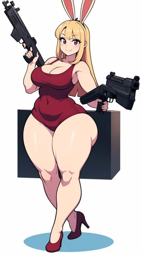 rebbeca, cyberpunk 2077, ssbbw, holding a gun, bikini