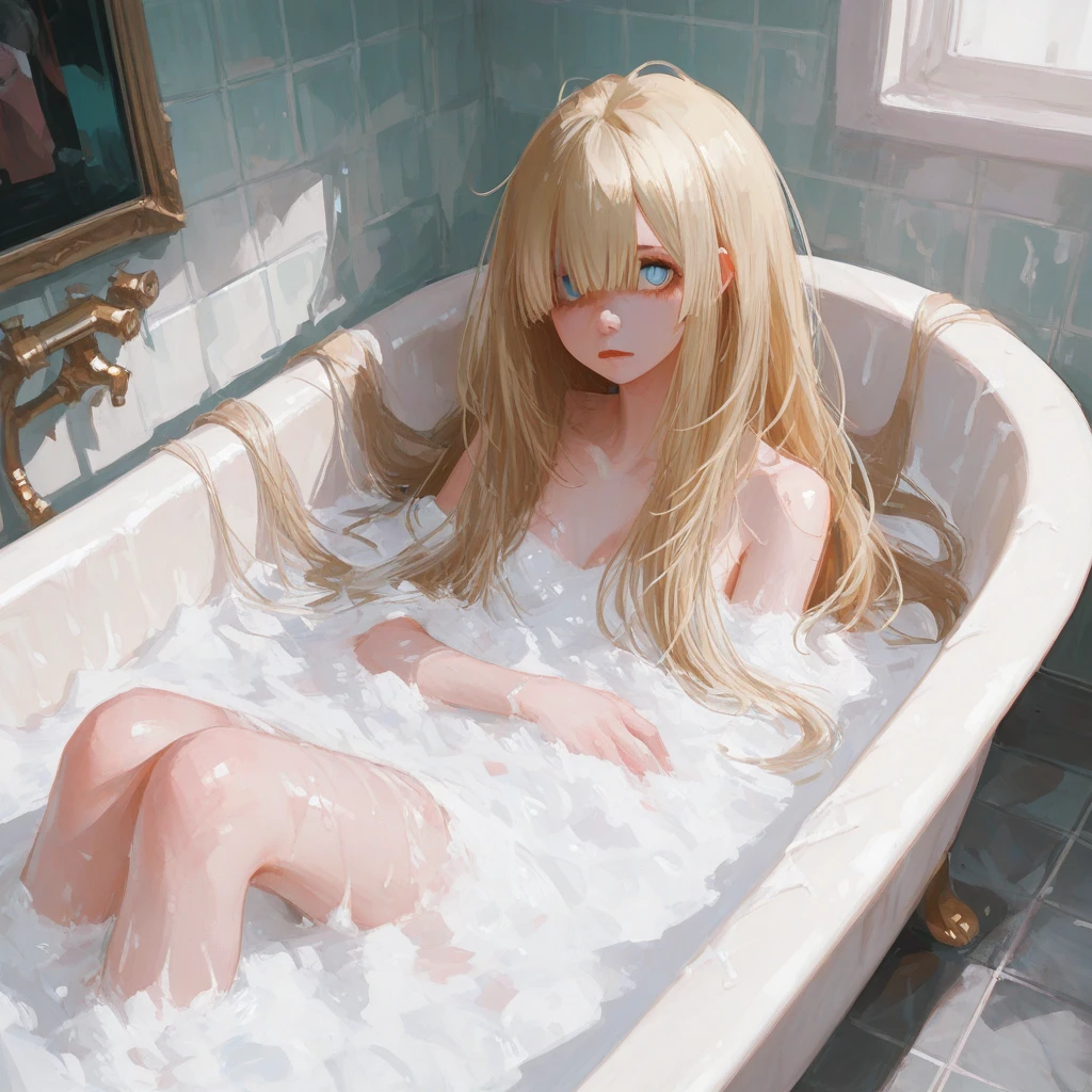 (,relax, elaborate Bathtub covered with Fluffy foam, from right above, high resolution, masterpiece, 8k, ultra-detailed:1.4), 1girl, Japanese idol, 14 years old, , kawaii, peerless cute girl, take a bath, completely nude, photo realistic, photo realistic, photo realistic, (masterpiece,best quality:1.4),(8k,raw photo,photo realistic:1.2),Not Safe for Work, detailed skin, detailed face, cute face, , (raw photo, photo realistic: 1.2), masterpiece, top-quality,
(Arms and legs out of the bathtub. , :1.2)
blue eyes, happy, red blush, medium bob, blonde hair, long hair, ((shiny wavy hair)), , , (curly hair:0.5)