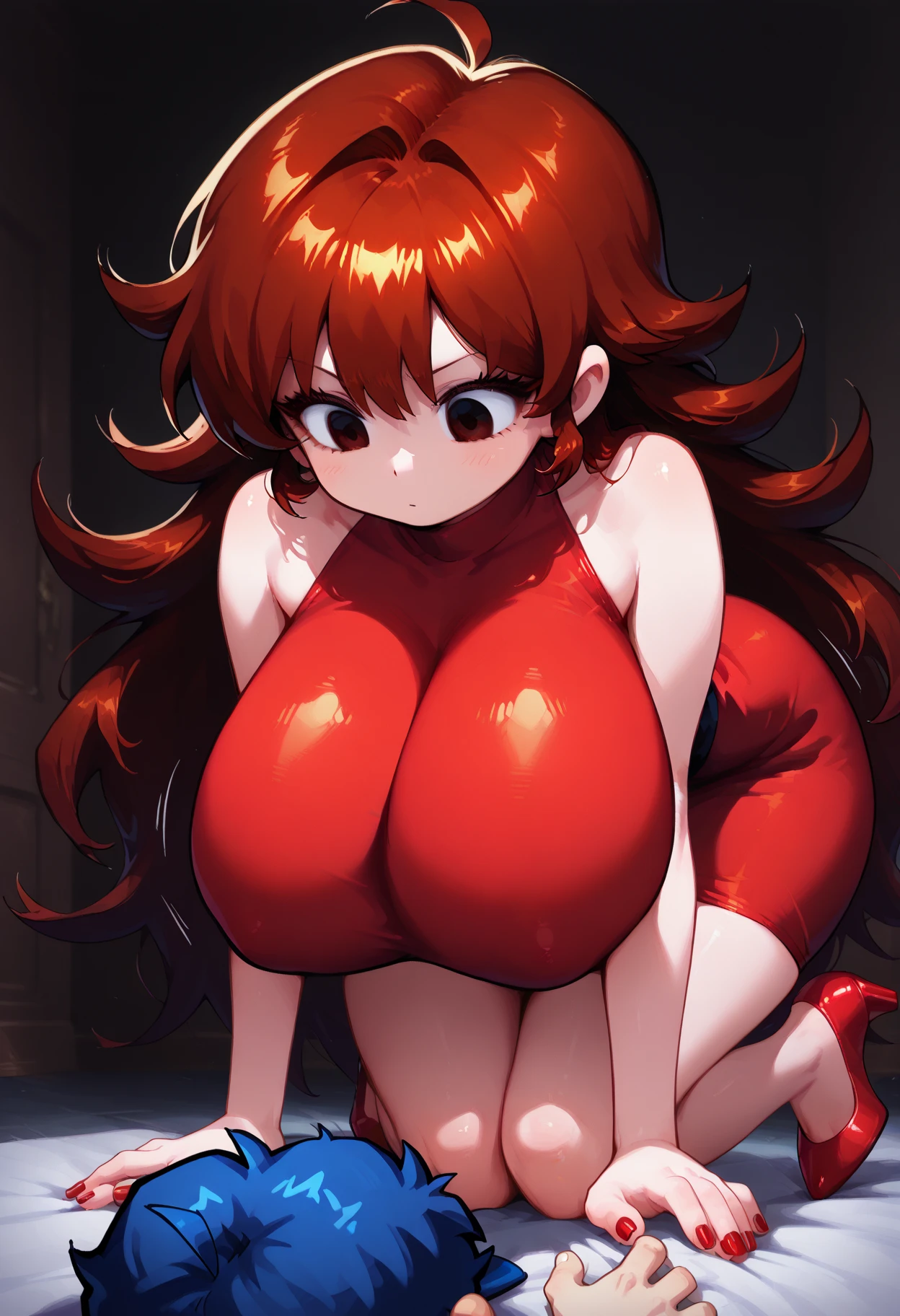 masterpiece, 女の子1people, 一peopleで,10代の若者1people, Shortcuts, , Yoshizawa Kasumi (people) Big Breasts, Mature Woman,Sharp eyes, Redhead、Ribbon Ponytail,Lilac eyes, 空っぽの目 lora / Hollow / Hypnotic suggestion,Pink High Leg Retard,Pink leotard,Collapse into bed,Red bet,Thick thighs, Hypnotic Pendulum,Hypnotic state,Hypnotic stateの目,squint,Open your mouth wide and vertically,Sweaty,Stuffy stuffiness,全身Sweaty,Off-the-shoulder pink sweater,I can see the valley,Stuffy stuffiness,Steamed, (Huge breasts:1.4), Putting on a collar,Fishnet tights,Heart Nipple Sticker, wrapped up in tape, lora / Concept | Straitjacket (Latex Straitjacket), Inflatable Latex Catsuit,Transparent nipples, Inflatable Latex Catsuit,Infudable latex suit