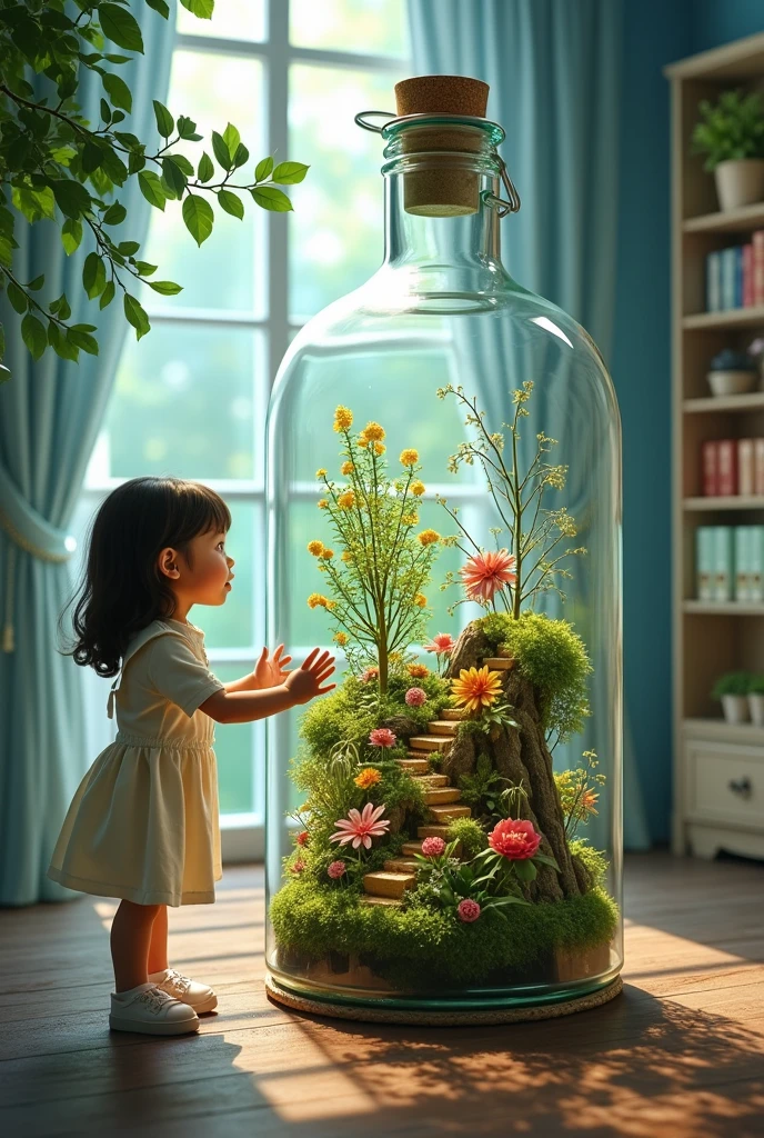 (a detailed miniwoman trapped in a jar), atmospheric oliva lighting, on the table, 4k UHD, dark vibes, hyper detailed, vibrant colours forest background, epic composition, octane render, sharp focus, high resolution isometric, (film grain:1.3), The light is sparkling, high quality photography, 3 point lighting, flash with softbox, 4k, HDR, smooth, sharp focus, high resolution, award winning photo, 80mm, f2.8, bokeh, (a tiny woman trapped in a jar)