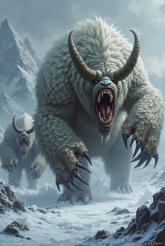A scene from the Attack on Titan anime, in the style of analytical art, by Ryan Yee, inspired by MAPPA and Zdzislaw Beksinski. The scene depicts a Titan, a humanoid creature with a human-like head and a body made of polar bear with bull horns, naked, attacking a group of humans. The humans are fighting back with swords and shields. The scene is set in a dark and ominous landscape. The humans are depicted in a realistic and detailed style, while the Titan is depicted in a more abstract and surreal style. The scene is meant to convey a sense of horror and despair.