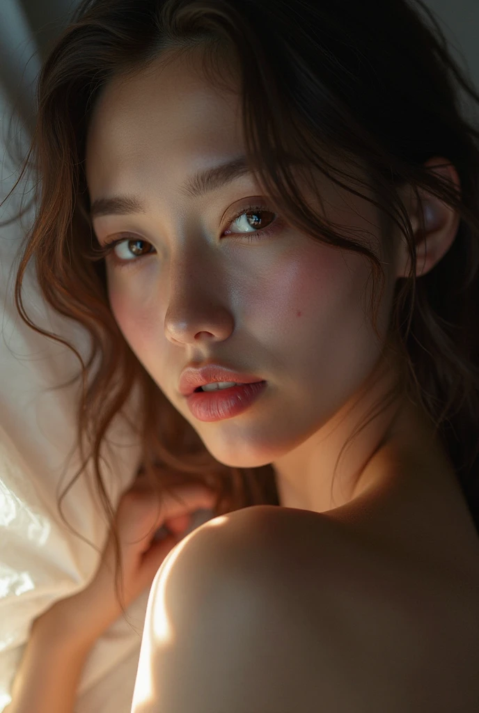 ((Top Quality, 8k, Masterpiece: 1.3)), Beauty, 1 Japan Girl, Big: 1.3, Slender Abs: 1.1, Dark Brown Hair, (Lying in Bed, Open Legs: 1.2), Ultra Detailed Face, Highly Detailed Lips, Detailed Eyes, Double Eyelids, Bra Red, Sweaty Skin: 1.5