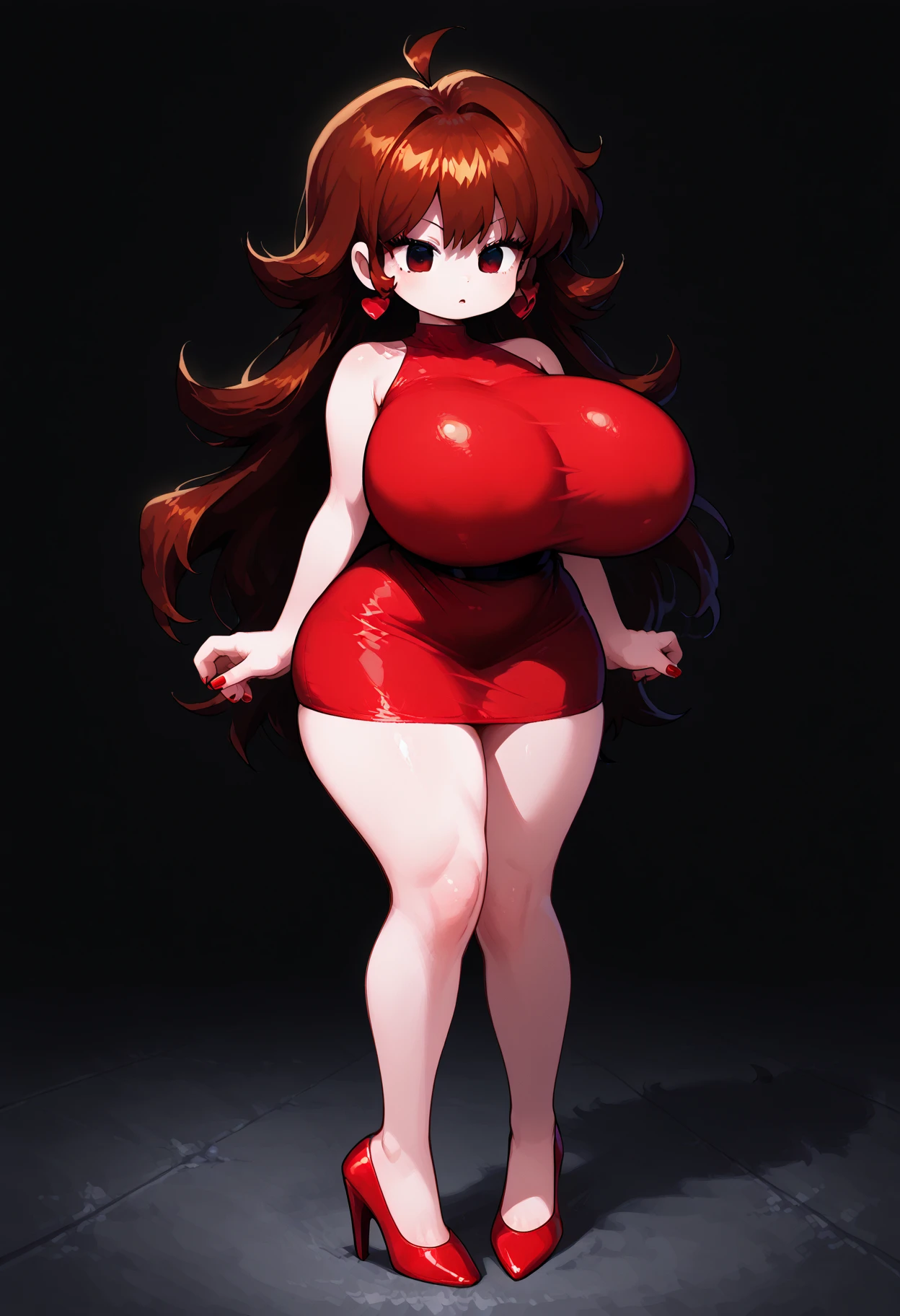 Full body portrait photo of anime bbw girl in red bikini with long hair and big breasts, very fat curvy body, wide waist and wide hips, rounded and beautiful face, very similar portrait of Asuka Langley Soryu, Asuka Langley, female anime character, beautiful girl from Evangelion, style of Junji Ito, Asuka from Evangelion, Cel shaded anime