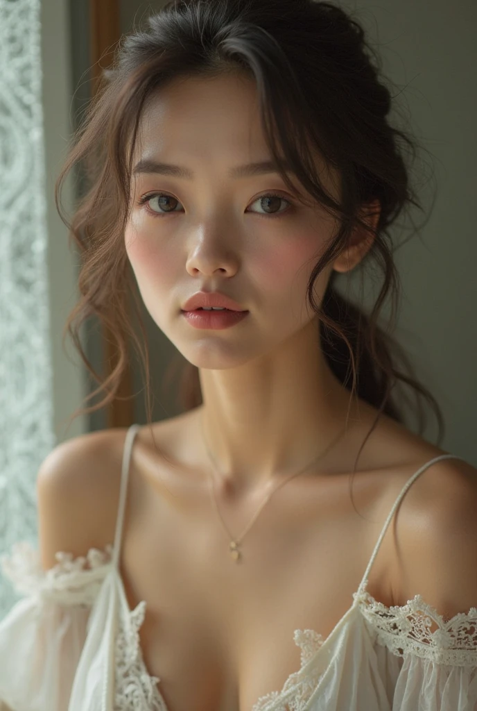 ((Top quality, 8k, Masterpiece: 1.3)), beauty, hidden face, 1 girl, beauty: 1.3, slender abs: 1.1, beautiful clothing, random hairstyle, (sitting on bed), ultra-detailed face, highly detailed lips, detailed eyes, double eyelids, exposed cleavage,