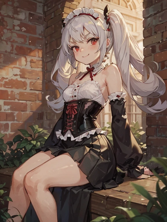 (small breasts:1.2), (perky chest:1.2), (pointed chest:1.2), (Pudding caffe magazine cover:1.3),(from above:1.0),(shoot from the side:0.9),masterpiece, 1girl, Amazing Cleavage:1.1, thin waist, optimum,tmasterpiece,hight resolution,best qualtiy,a 18yo cute girl,anatomy correct,Beautiful Black miniskirt,garters,Gaze,Small face,bangss,holster,Beautuful Women,hands up,leg holster,Gaze,black boots,Cowboy Shot,cute face,a blond,Longhaire,Twin-tailed,Braids, Hairline,(scarlet eyes),long eyelasher,Hanging eye corners,White skin of the, ((see through brown camisole:0.6)), ((Sheer nipples:0.6)),Rocket Tits,(Slim body),smile,seductive weak smiling,(with sparkling eyes and a contagious smile:1.1),little open mouth, Looking at Viewer, small nose,(with sparkling eyes and a contagious smile), very beautiful detailed face and eyes, bright colors, cute face, delicate beautiful face, Bright magenta eyes, cute eyes, sparkling eyes, Big eyes, (medium breasts:1.3), (perky chest:1.1), (pointed chest:1.0), medium hips, glamorous body, white skin, smile, thin pubric hair, shiny hair, super beautiful face, Super beautiful eyes, Super beautiful hair,trendy outfit,sexy and attractive,explosion of colors,big hairpin,full body ,esbian,illegal occupation, Real World, Natural light,perfect Natural light.
