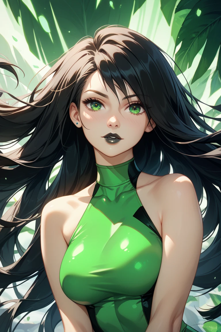 A girl with black hair and black eyes as a dragon ball z character
