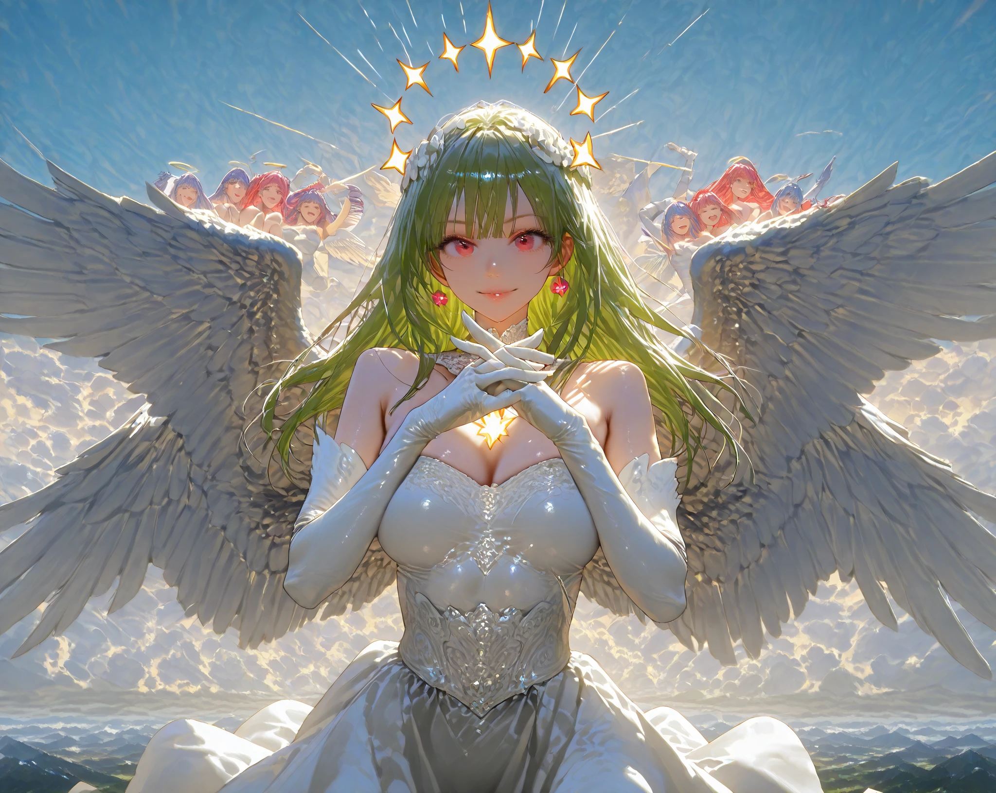 The smile of the archangel Raphael、Emerald green healing light、Cloud、rainbows、animesque、Masterpiece --auto