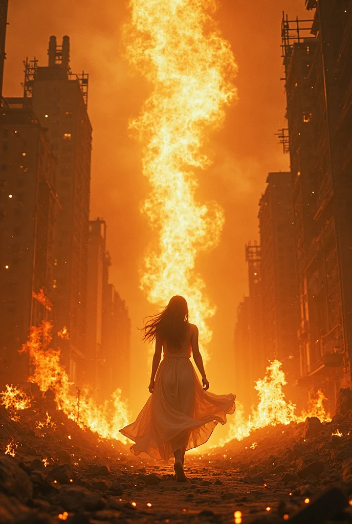 (masterpiece, best quality:1.2), (solitary woman walking:1.3), (abandoned industrial landscape:1.3), (decaying factories, rusted machinery:1.2), (muted gray tones:1.3), (soft ethereal glow:1.4), (woman emitting warm golden light:1.3), (light pulsing subtly:1.2), (stark contrast between woman and surroundings:1.3), (wide-angle shot, emphasizing vast empty space:1.3), (8K, ultra-detailed, hyper-detailed, RAW photo quality, Unreal Engine rendering:1.3)