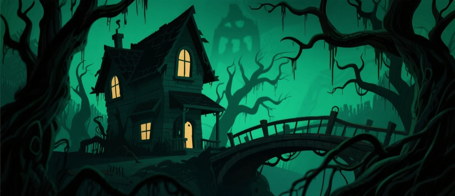 Convert this image in a horror room in cartoon image