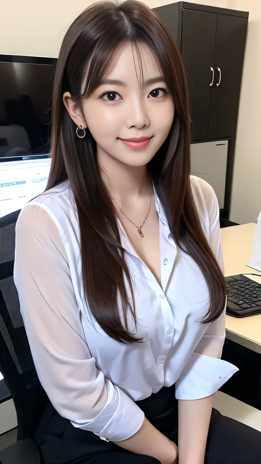 (highest quality, table top, 8K, best image quality, Award-winning work), one university girl, 22 years old, (alone:1.1), perfect beautiful composition, ((Full body:1.3)), (natural big breasts that are about to burst:1.2), (emphasize body line:1.1), slender body, ((perfect and accurate unbuttoned white polyester shirt:1.3)), (black pleated skirt:1.1) look at me and smile, (Beautiful park background with strong blur:1.1), The most natural and perfect beauty park、perfectly maintained park, ((random sexy pose:1.3)), natural makeup, Ultra high definition beauty face, ultra high definition hair, Super high-definition sparkling eyes, (Super high resolution glossy skin:1.1), Super high resolution glossy lips, accurate anatomy, (very bright and vivid:1.1), (dark brown wavy long hair), Ultra High Detail Body, ultra high detail hands