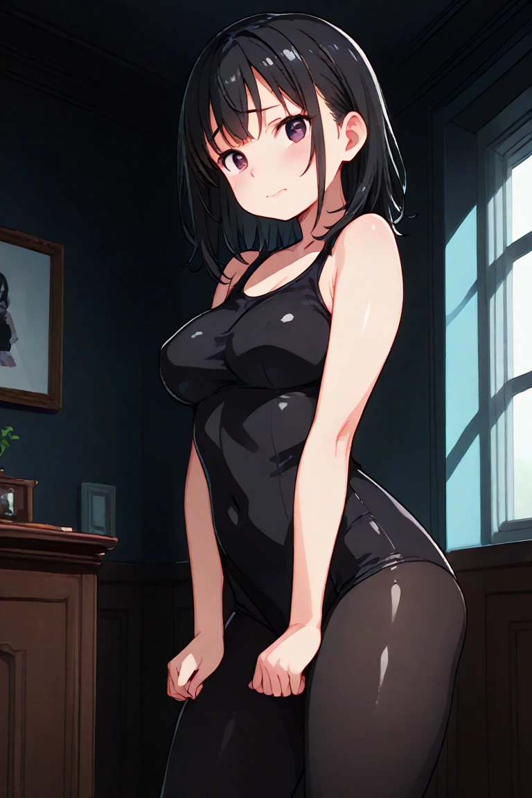 woman、Black Hair、成熟したwoman、Short Bob、short hair、Large size breasts、J cup breasts、Visible nipples、Wearing a tight dress、Black Party Dress、Urinating in prison、Squat positions、Spread your legs、Embarrassing