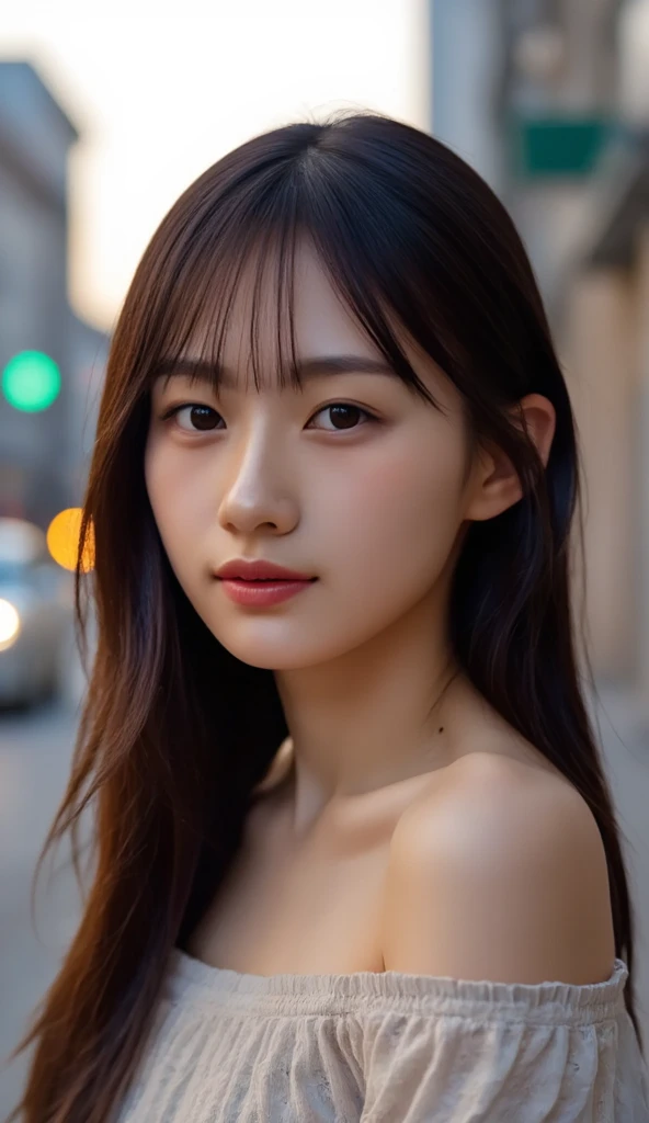 (skin scars:1.2), (skin dents), black eye, 1woman, 12 years old, (((woman))), alone, realistic, highest quality, photorealistic, masterpiece, 8K, High resolution, alone, highly detailed face, (professional lighting, Bokeh), (particles of light, Lens flare, glowing particles:0.6), (dynamic pose:1.2), soft lighting, Angle seen from above, Fashionable and trendy atmosphere, Japan, (street:1), Tokyo, (city), river, ((at night)), null, ((looking at the viewer:1)), (look at the camera),(portrait:0.6), cowboy shot, nice, walk, Maintain original face proportions, wide shoulders, whole body, (Medium chest), (long hair), brown hair, floating hair, lips, lipstick, seductive smile, floating hair, (smile), (Open_mouth), teeth, Eye Ring, ((full nude)), mole, (mole under eye:1),