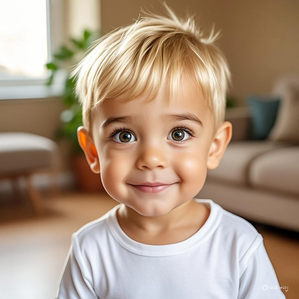 A beautiful 8 month old boy with white hair