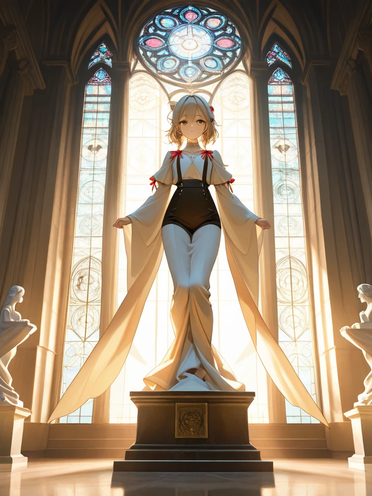 (masterpiece:1.8),(highest quality:1.8),(Very detailed:1.8),(8k:1.8),(Ultra-fine Illustration:1.5),,,Straight low twintail,Flat Chest,Small Ass,(High-grade metallic silver,,lingerie:1.4),(Prayer Pose:1.5),Vintage sofa,,(Full body angle), Stained glass, Rainbow Gradient,