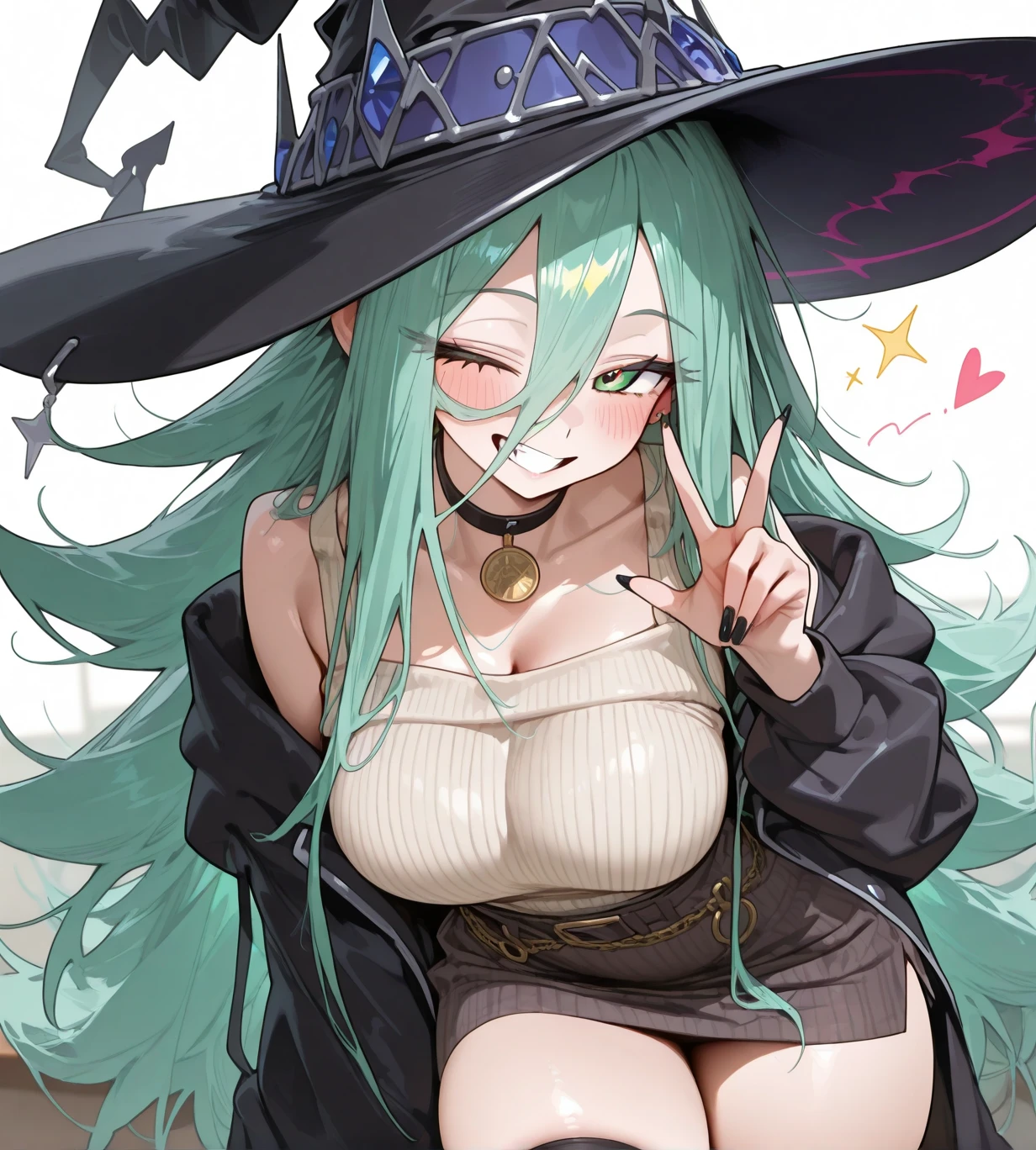 masutepiece, Best Quality, 1girl in,Smile,komeiji koishi, hat,hat bow,Green hair,Green eyes(Eyes of Hearts),symbol-shaped pupils, eyeballs,Bedroom background,fullnude、Face during estrus、Courtship attitude、A slender、It is dripping with the mouth open and the tongue sticking out、Only the upper body is visible、a closeup