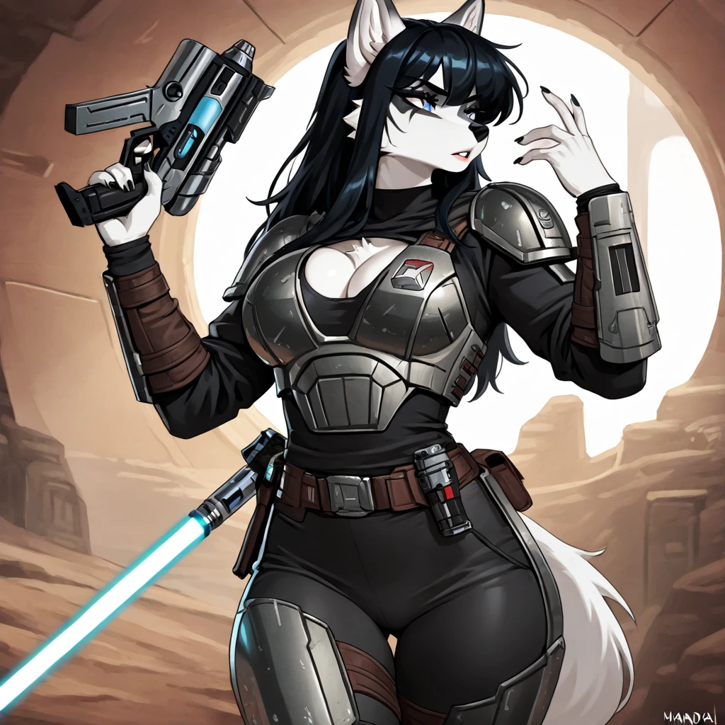vibrant colors, 8K, high resolution, highly detailed, masterpiece, ((my little pony)), (black striped white hair), (pale white body), (gray eyes) seductive face, woman's tactical gear, standing, big breasts, beautiful body, cap, background daylight desert, purple lips