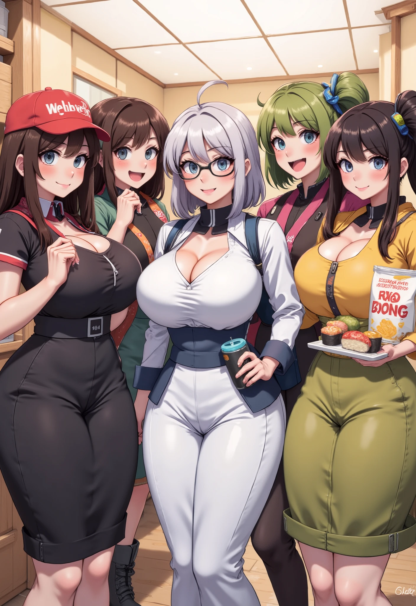 {Orange baseball uniform}+++, {white pants}+++, {braid}+++, {dark_green_hair}+++, {baseball cap}, well-shaped eyebrows and well-defined face, glowing and healthy skin, a toned waistline, ample chest that stands out against the uniform, and flexibility. her supple arms give off a sense of sexuality, his muscular but smooth thighs peeking out from under her uniform, her sturdy stance, her confident expression, and her friendly smile that makes her approachable to the players, fangs, {zoroark}+, {blue_eyes}++, {red_eyeshadow}++, {red_eyeliner}++, {long nails}++, tsurime, provocative eyes, smirk, smug, kubrick stare, grin, attractive, Sensual, sexy, amorous, temptation, erotic, {huge buttocks}+, {huge thighs}+, {huge breasts}, {Chinese_restaurant}++++++++++, {cleats}++, {eating_chinese}+++++, chopsticks+++, outdoor, Uniform number,