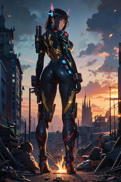 (((Blue skin))), (((back view))), (((phoenix tattoo on back))), (((blue suit))), (((perfect ass))), (((best qualityer: 1.4))), (((Afro))), (((DuneWalker))), (((post-apocalypse))), (Unbeatable masterpiece), (hiper HD),(CG 8k hyper-realistic), (((breasts big))), (((hyper feminine))), sensuous girl, (bob hair with straight bangs), ((( sculptural body ))), (((1 girl))), 20 year anime girl with perfect body, Beautiful and well-groomed face, slanted eyes, muscular body:1.2, costume with textured details in pixel art, (Head to thigh photos),modern samurai pants, Complex equipment,Tight, dark clothes,With white stars and white stripes, Metal parts in armor, afro girl, (((standing alone))), pirralha violent, (((14歳))), sensuous, pose de atitude, work of art, post-apocalypse, (((manga style))), Bounty Hunter, violent, Manic, the way you want, slenderbody, thin but strong, perfectbody, roupa moderna, Advanced technology, short shorts with checkered pattern in red and black, fur collar jacket, sleeves with vertical striped pattern, neutral background