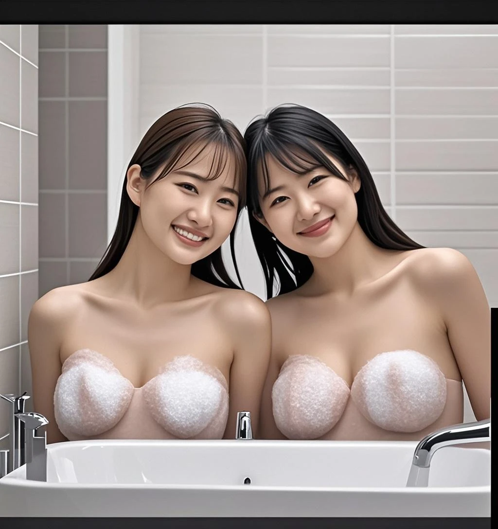 3 women ((20year old)), hair((orange, wavy, long)), eyes((blue, big eyes)), ((chiffon, crop-top, high waist panties, maroon)), accessories ((chocker)), gigantic breast, big , classic house, korean make-up look, smiling expression, thicc body huge breasts, (face and chest covered in copious liters of pearl slime)