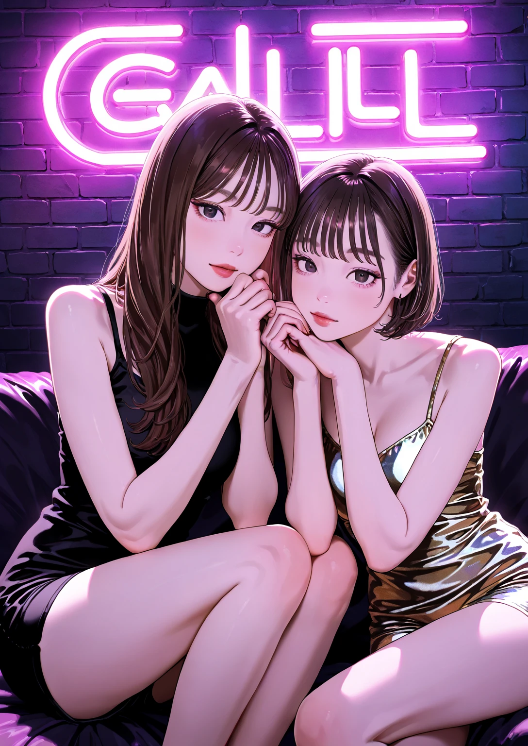 (masterpiece:1.3, Highest quality, Ultra-high resolution, Super detailed), (Realistic, photoRealistic:1.4), Perfect lighting, colorful, Depth of written boundary, Browsing Caution, Surrealism, ((On all fours:1.2)),Beautiful detailed hair, Beautifully detailed face, Beautiful fine details, Beautiful clavicle, Beautiful body, thin脚,Beautiful breasts, Beautiful valley,Beautiful feet, Beautiful Hands, , thin, 1 girl, Perfect Face, Perfect Anatomy, Supermodel with a long neck,((Skinny1.3)),looking at the camera,(Perfect Anatomy, Highly detailed skin), Shiny skin,((beautiful girl:1.1)),(( large breasts: 1.5)),(Medium Hair:1.2, Wavy Hair:1.2, Black Hair) ,((hair over one eye)),Dainty facial structure, (Grin:1.3),(( wearing(black)Windbreaker)),pink sheer bra, A woman wearing headphones in a room with fluorescent interior gazing at the neon city,(( vibrant neon lights illuminating the room:1.4)), at night, ((wide shot)), ((from below)),