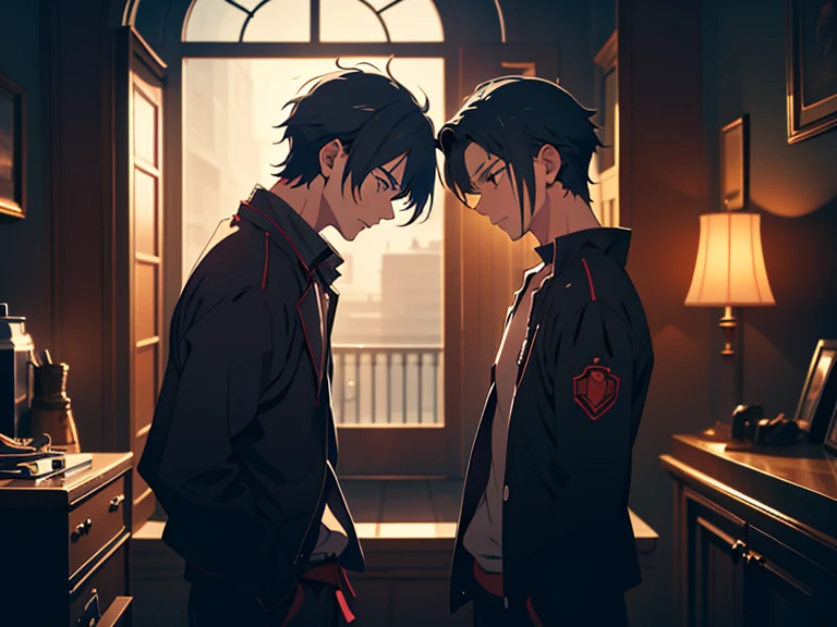 Levi and Eren from Attack on Titan kissing (Eren pushing Levi into the wall)
