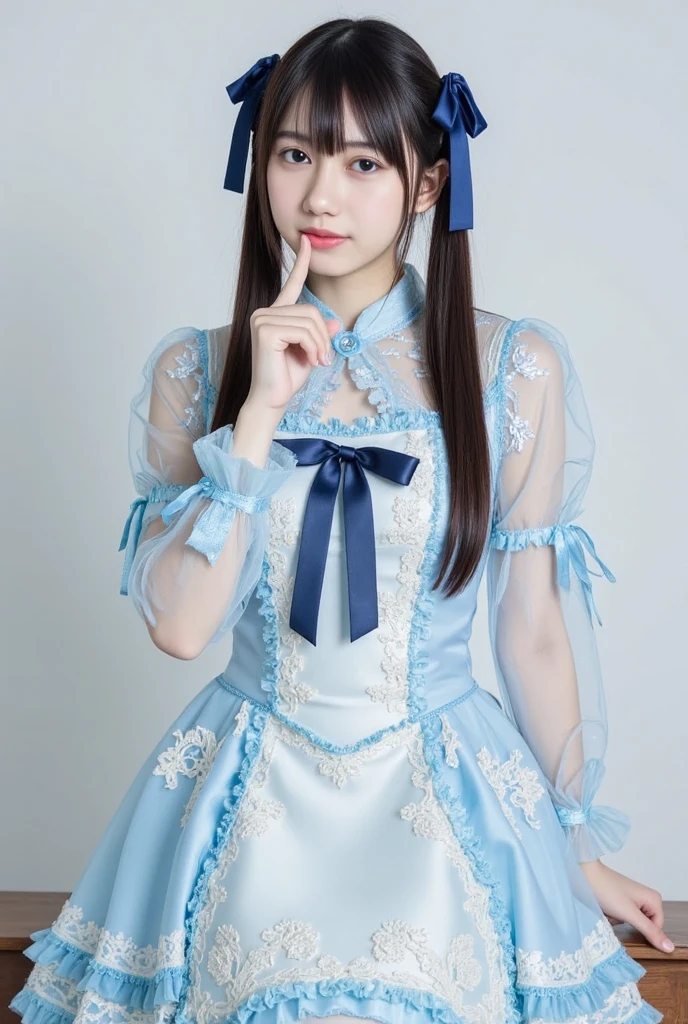 arafed girl in a blue dress making a gesture with her hands, jaeyeon nam, light blue dress portrait, kawaii playful pose of a dancer, in a blue qipao, portrait of fairy princess, taken with canon eos 5 d, young asian girl, lovely languid princess, palace ， a girl in hanfu, taken with canon eos 5 d mark iv