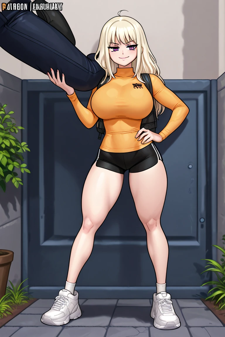 Beautiful Dark Skin, blonder hair, Muscular black woman, with glasses, sexy, smile, farm