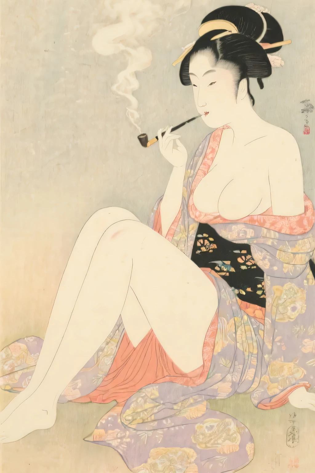 Naked Geisha Sexy Lying Sensual Beautiful Japanese Flowers Japanese Painting Drawing