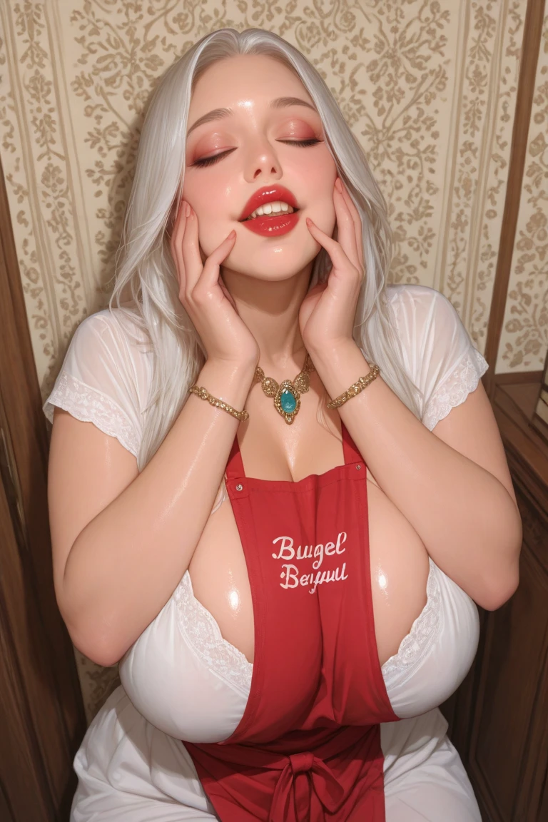 BBW, Sofia, Rose, eating chicken wings, barbecue sauce on her breast