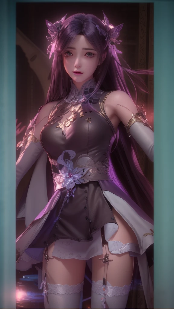 Mei has long dark purple hair and indigo eyes