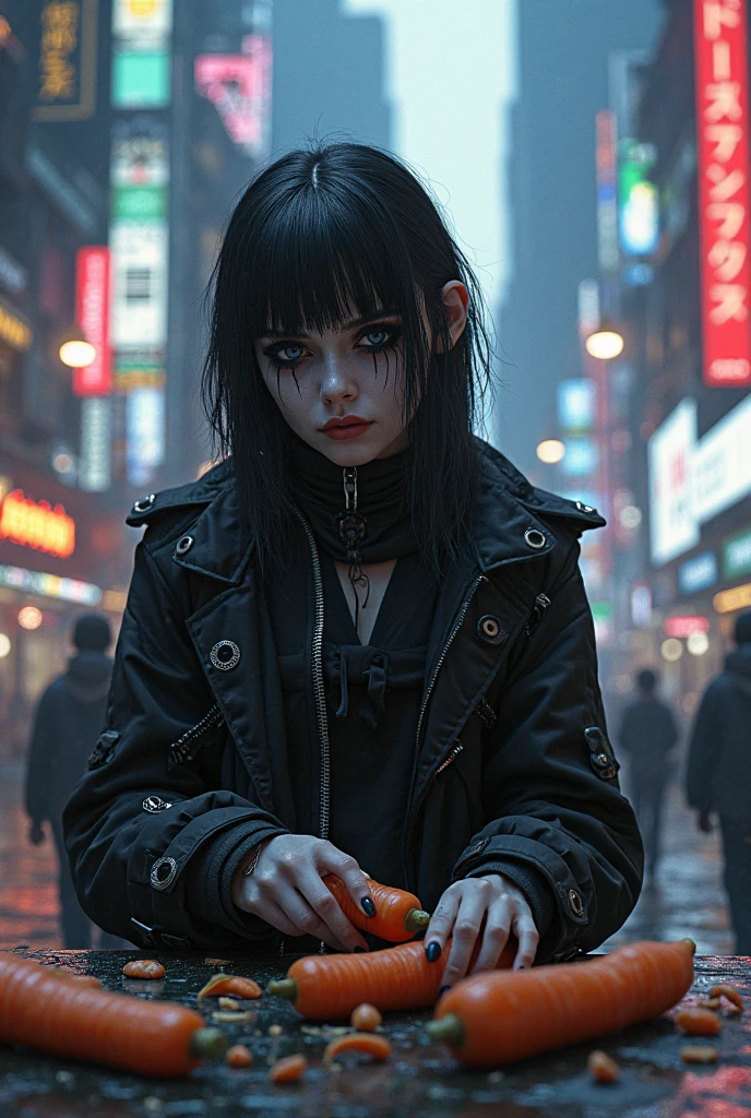 woman,crazy,blood,Different pupils,red eyes,bandage,dark night,City,rain,